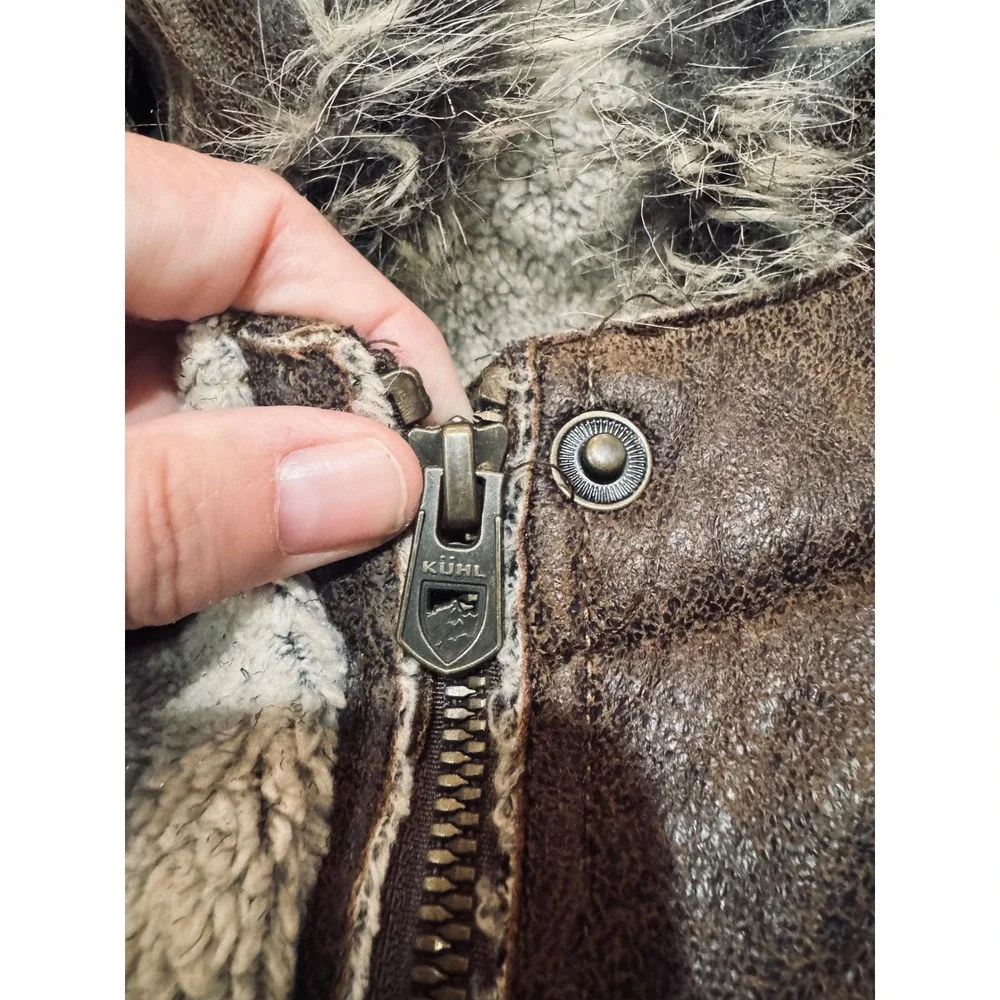 KUHL Women's Olive Green Faux Fur Trim Hooded Fleece Lined Jacket Small